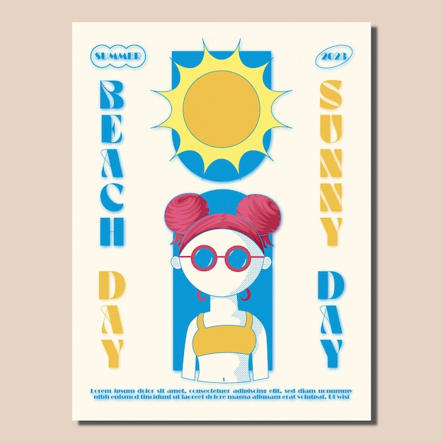 Vector beach day sunny day retro themed poster