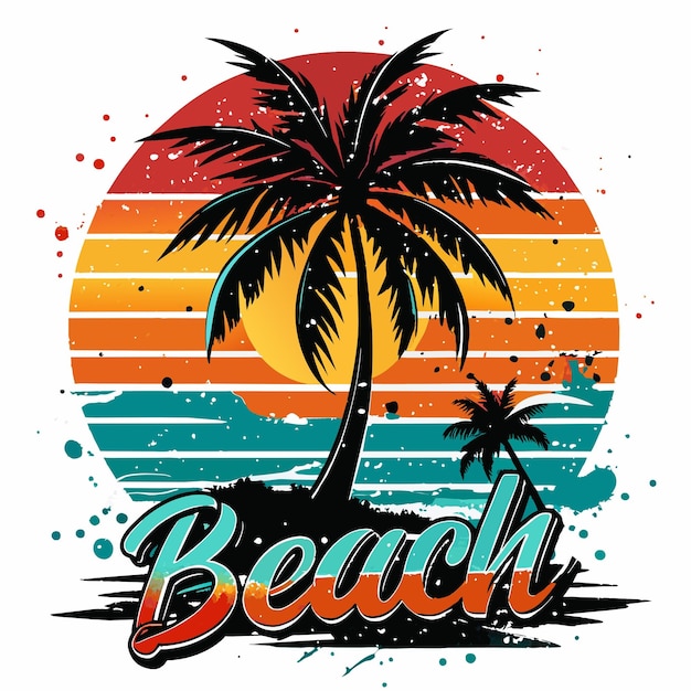 Beach design with palm trees and sun on the background vector illustration