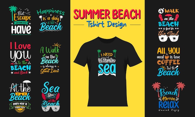 At the beach every hour is happy hour summer beach quotes typography svg tshirt design