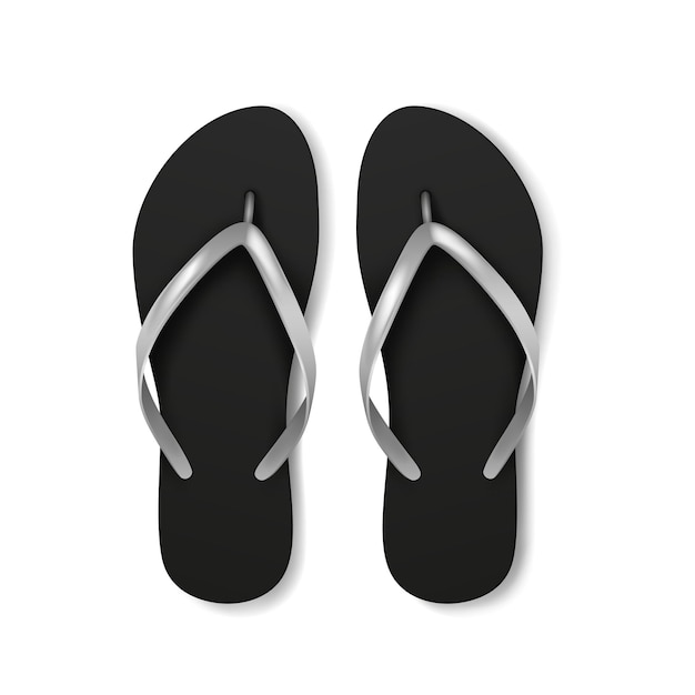 Beach flip flops slippers design template Realistic 3d blank mockup Mock up of black beach slippers sign flipflops for branding print Vector illustration