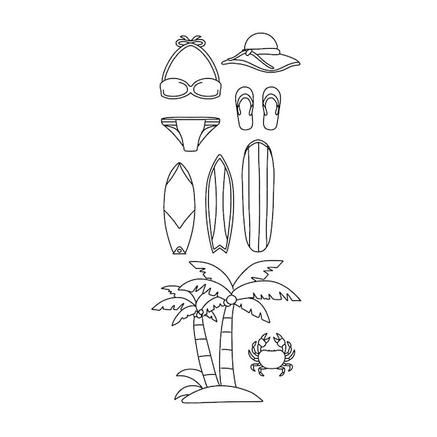 beach hand drawn doodle illustrations vector set