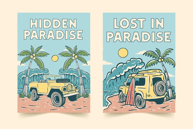 beach holiday illustration poster set