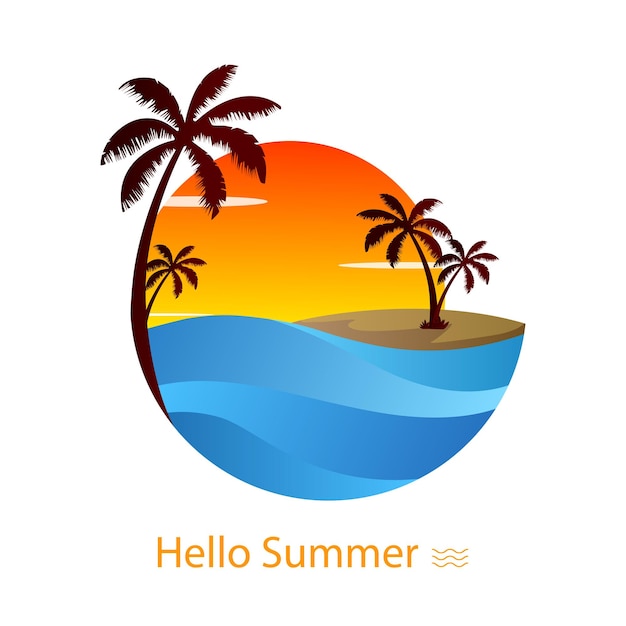 Beach icon with summer greeting illustration for tshirt design