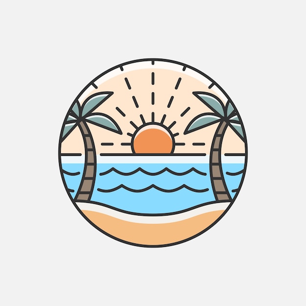 Beach illustration monoline or line art style design can be for t shirts sticker printing needsx9