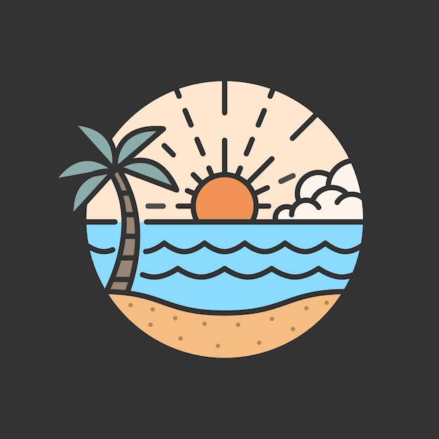 Beach illustration monoline or line art style design can be for t shirts sticker printing needsx9