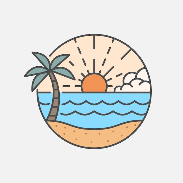 Beach illustration monoline or line art style design can be for t shirts sticker printing needsx9