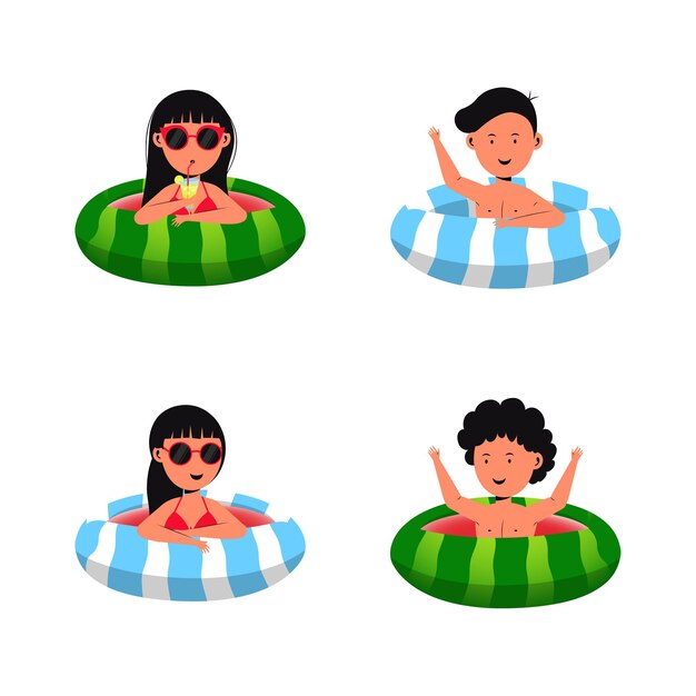 Vector beach kids pack illustration set