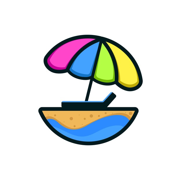 Vector beach logo colorful umbrella. summer beach with umbrella. flat design icon