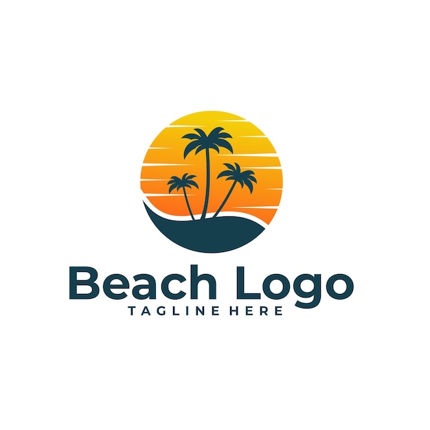 Beach logo concept sunrise sunset palm tree logo