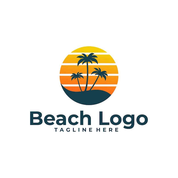 Beach logo concept sunrise sunset palm tree logo