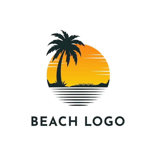 Beach logo design idea with palm tree and sun