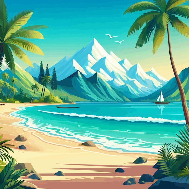 Beach and mountain vector 10