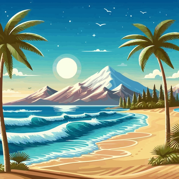 Beach and mountain vector 17