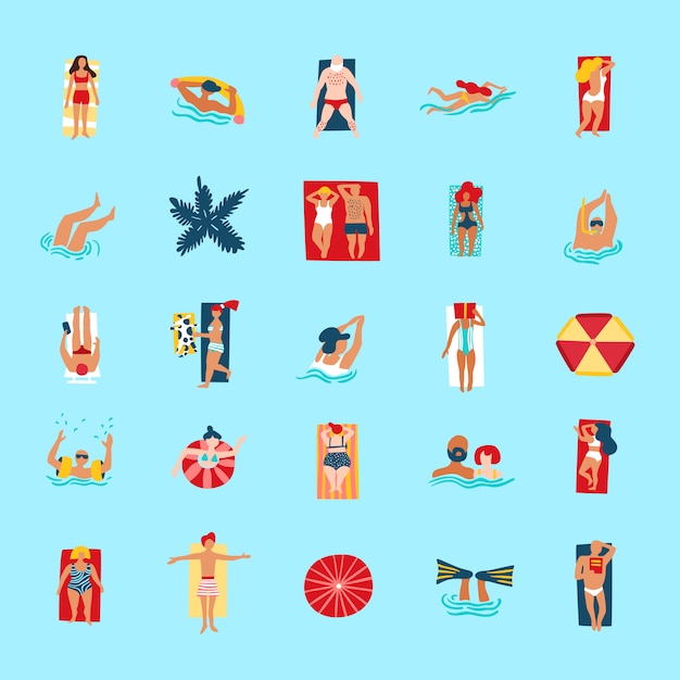 Beach People Funny Flat Icons Collection