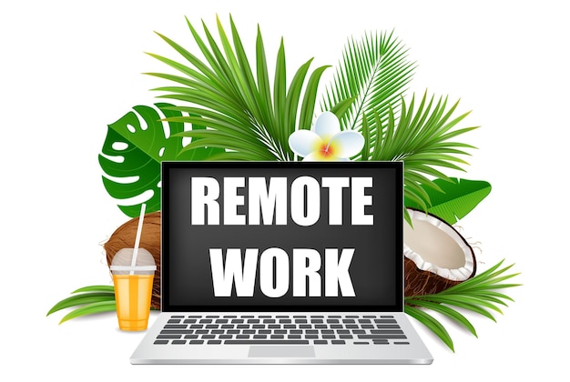 Beach remote work concept vector realistic illustration