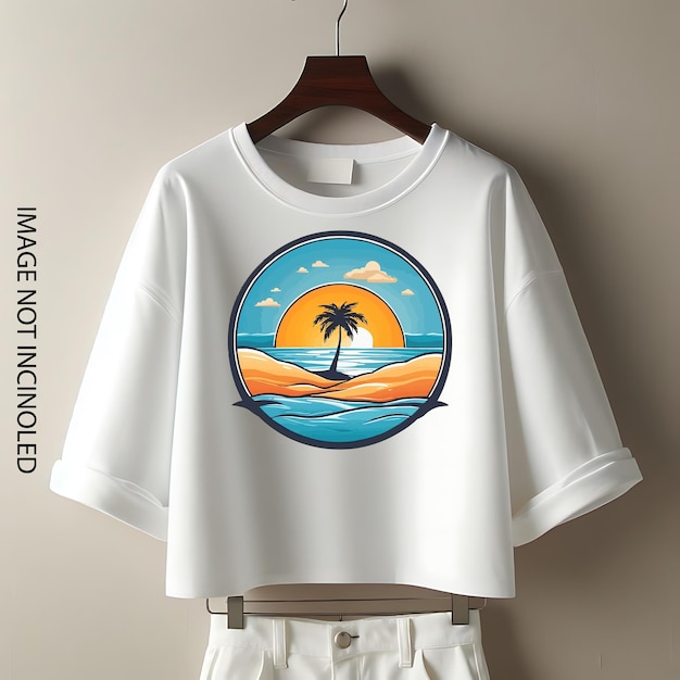 Beach resort logo featuring palm trees waves and sun perfect for a summer getaway