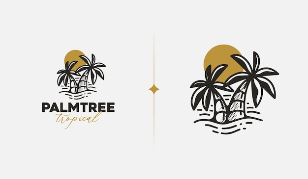 Beach Resort Palm Tree monoline Universal creative premium symbol Vector sign icon logo template Vector illustration