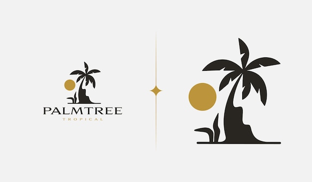 Beach Resort Palm Tree monoline Universal creative premium symbol Vector sign icon logo template Vector illustration