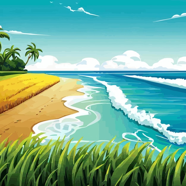 Beach and ricefield vector 10