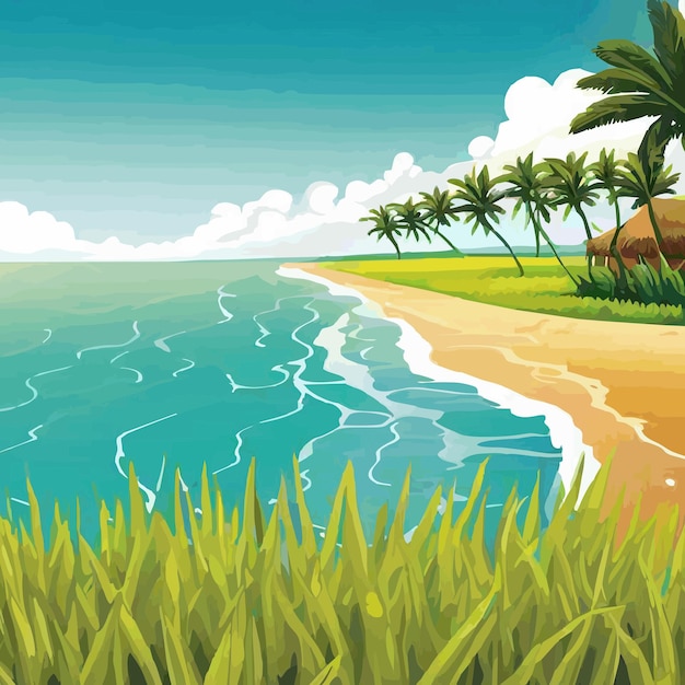 Beach and ricefield vector 6