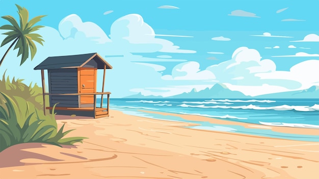 Vector beach safeguard hut wallpaper with free space