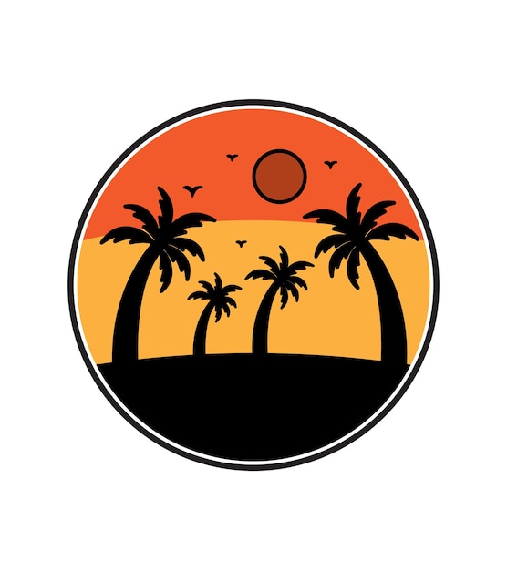 Beach scene silhouette design when the sun goes down