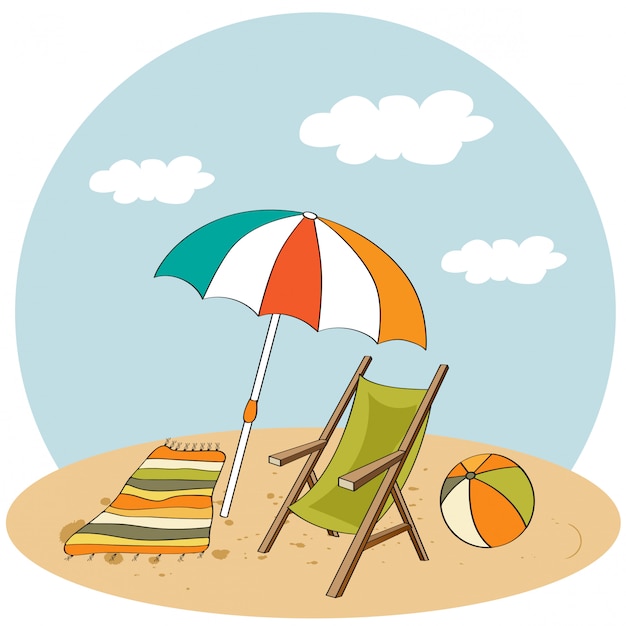 Beach scene. Summer holiday illustration