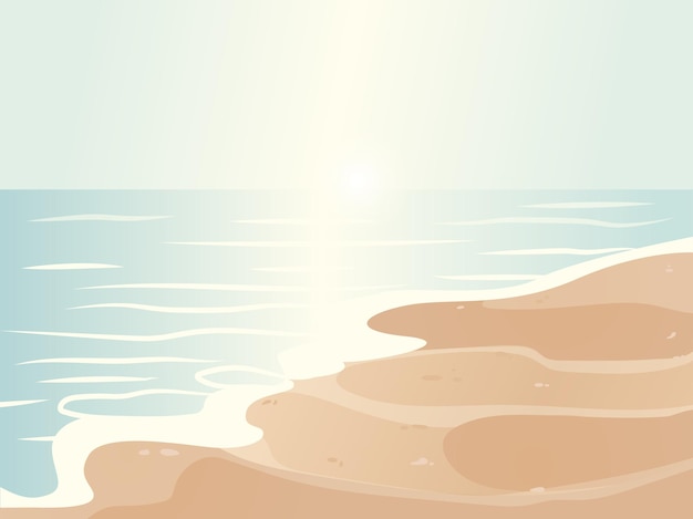 Vector beach scene with gentle waves and the soft glow of morning light perfect for peaceful design themes