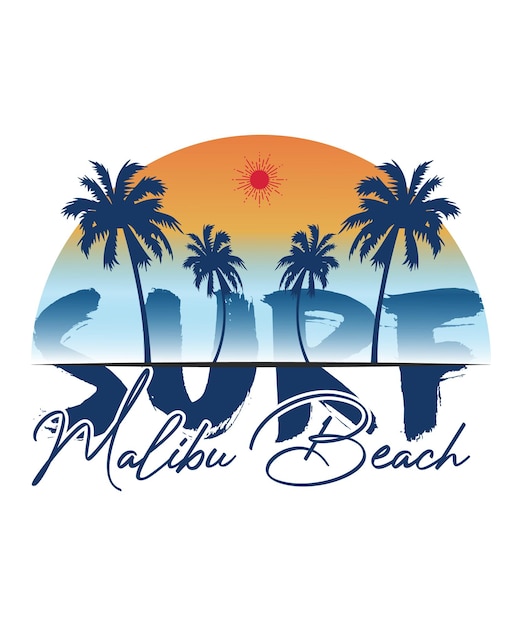 Vector a beach scene with palm trees and the word beach on the top tshirt design beach