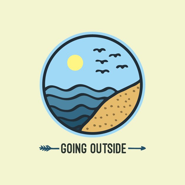 Beach, sea, and sand Nature Outdoor Going Outside vintage Badge logo illustration template