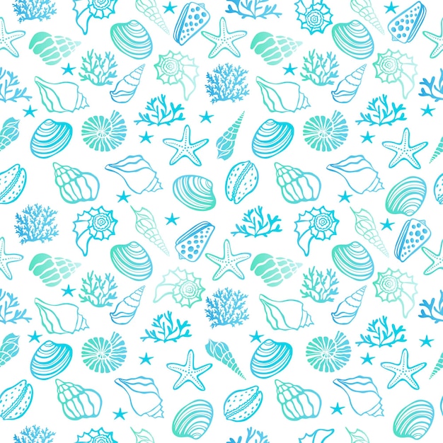 Beach Seashell Pattern Vector seamless pattern with seashells doodle style