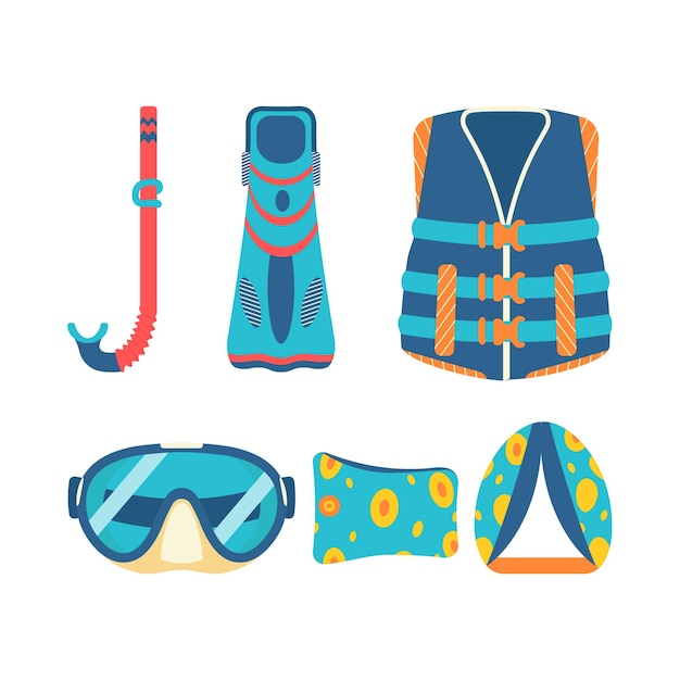 Beach set for summer trips Mask tube flippers scuba diving snorkeling life jacket inflatable cuffs