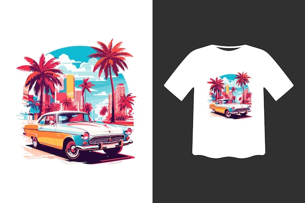 Beach Side with car tshirt design