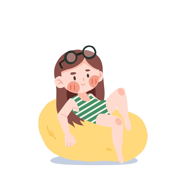 Beach summer Concept Happy Cute kawaii girl in swimming suit sticker