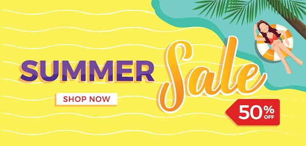 Beach summer sale background with 50 percent off sign