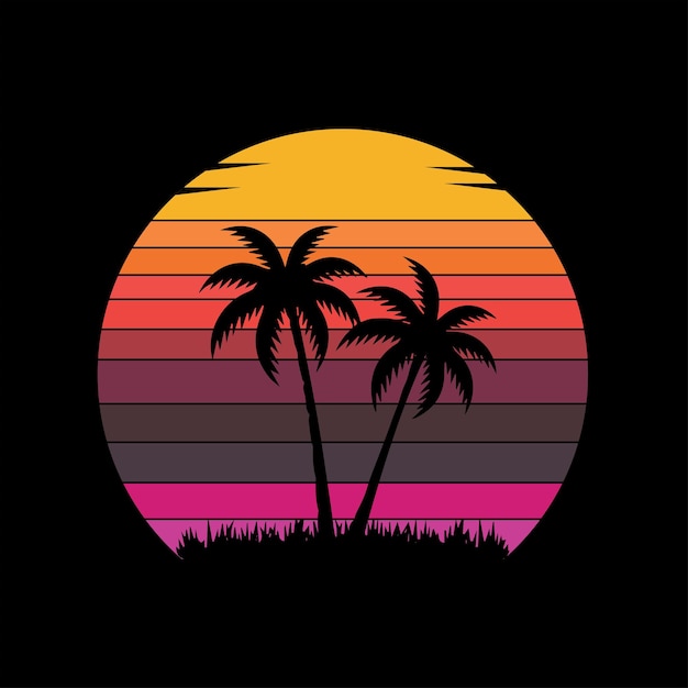 Beach sunset illustration background with colorful sky