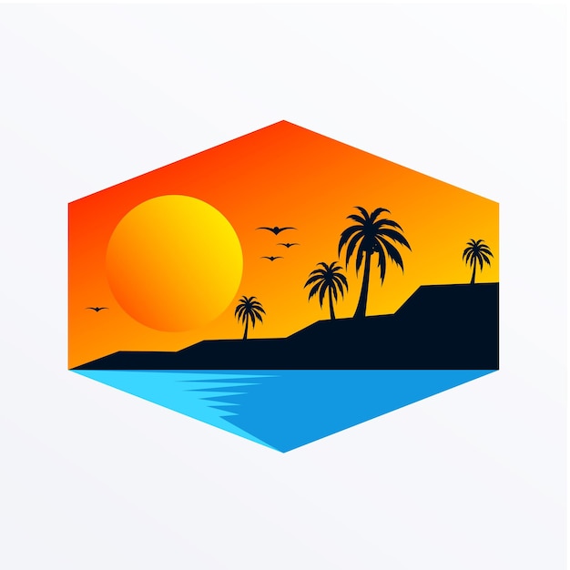 BEACH AND SUNSET ILLUSTRATION DESIGN