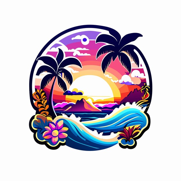 Vector beach sunset vector art illustration