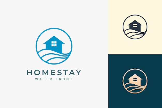 Beach theme residence or apartment logo with ocean wave and circle