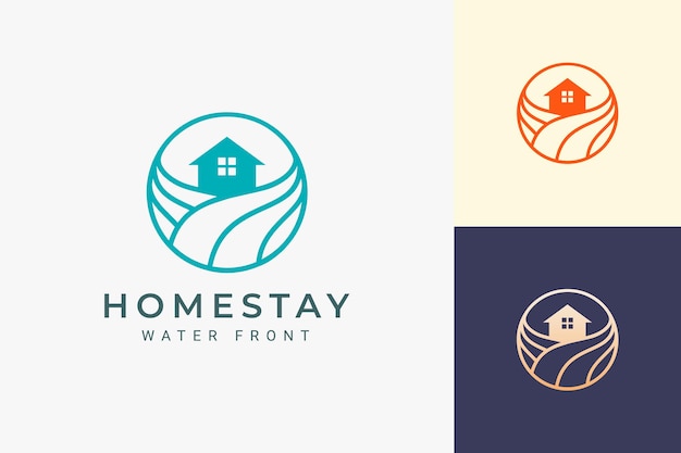 Beach theme resort or hotel logo with ocean wave and circle