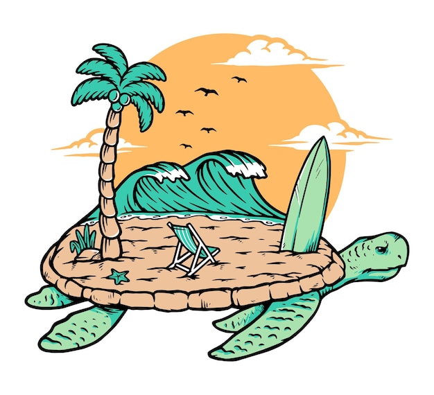 Beach and turtle illustration