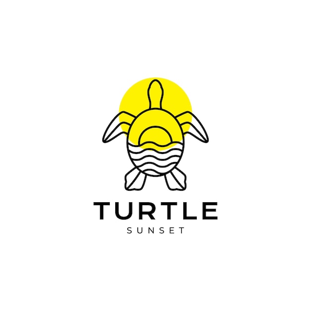 Beach turtle with wave and sunset logo design