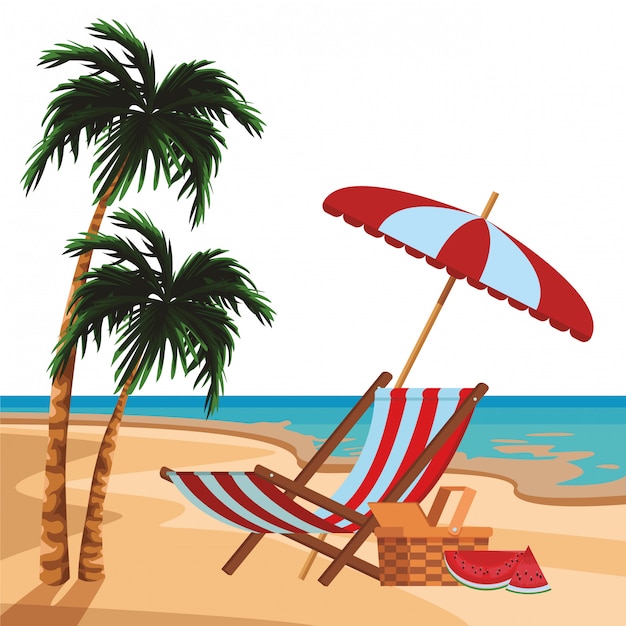 Beach umbrella and chair