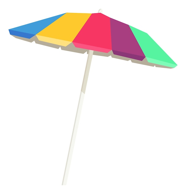 Beach umbrella. Colorful summer sunshade on metal pole isolated on white background