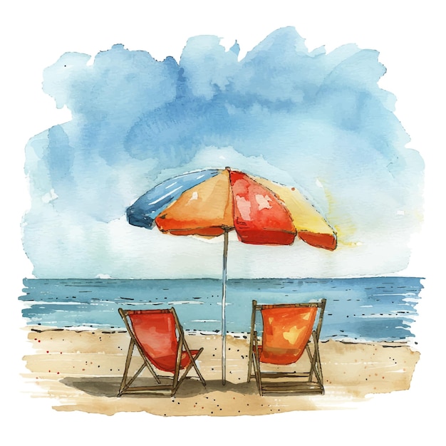 Vector beach vector illustration in watercolor style