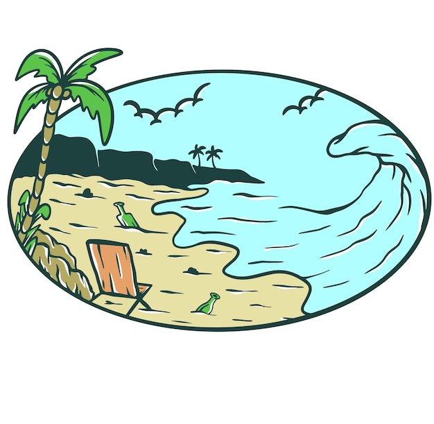 Beach Vibes palm tree wave illustration