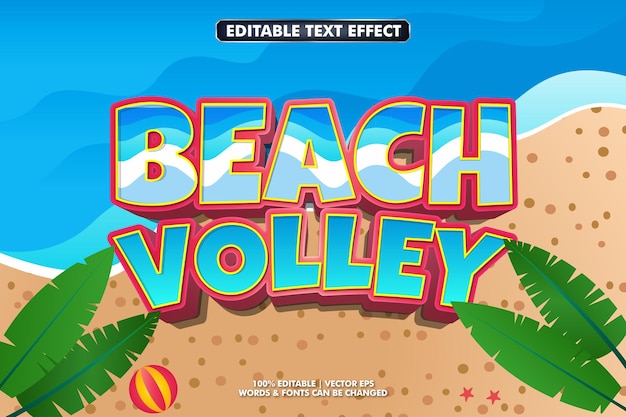 beach volley text effect with summer beach background illustration