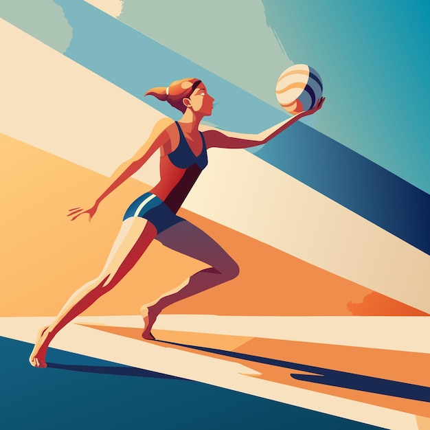 Beach volleyball player Woman block Vector Background Design