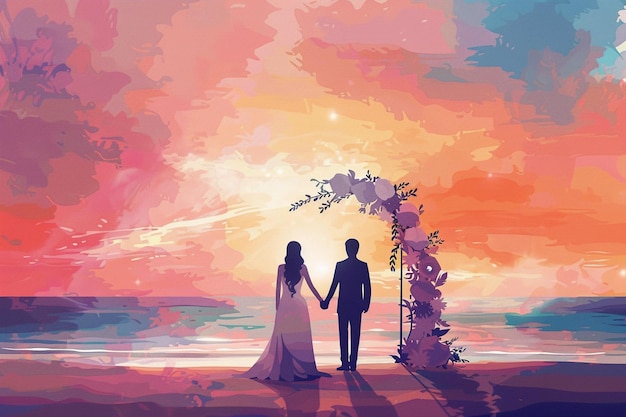 Vector beach wedding illustration