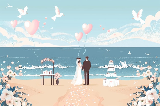 Vector beach wedding scene bride